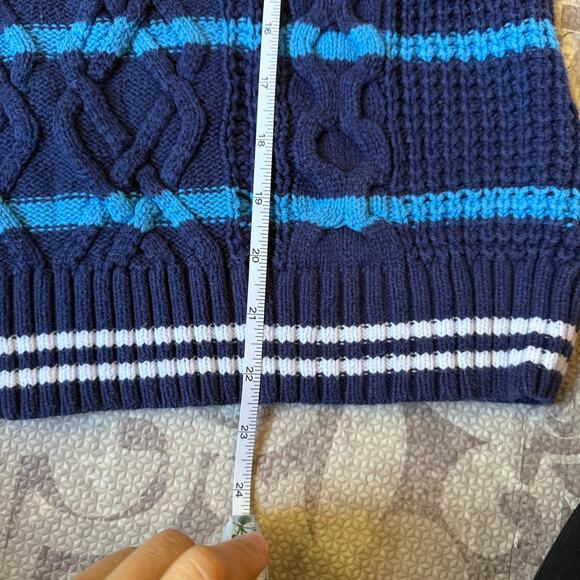 Vintage Liz Claiborne Striped Blue Cable Knit Chunky Sweater Cotton Size Large - Picture 6 of 7